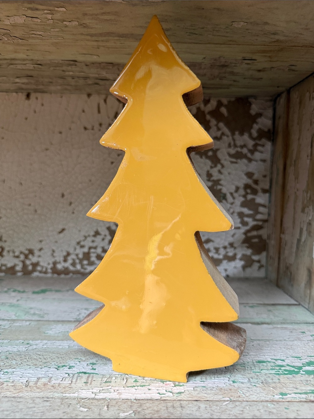 🌲 Creative Co-Op Yellow Gloss Wooden Tree Holiday Décor